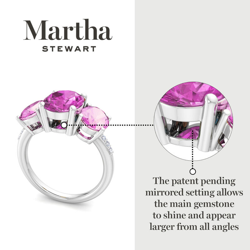 Martha Stewart 5ctw. Oval Pink Sapphire & Lab Grown Diamond Three Stone Ring In Sterling Silver image number null